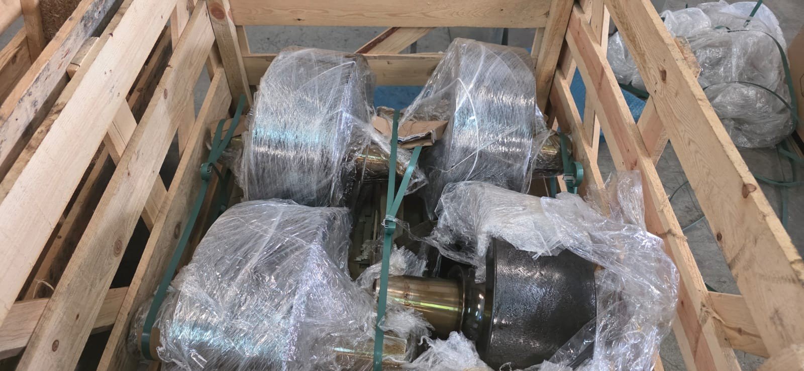 Crated Heavy Crane Wheels & Track Assemblies Ready for Dispatch